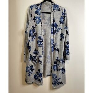 Absolutely Famous Size XL Gray Blue Floral Long Open Front Cardigan
